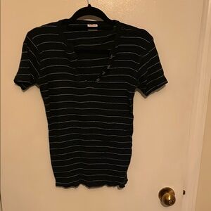 Cavan & Co. ribbed navy and white striped henley.